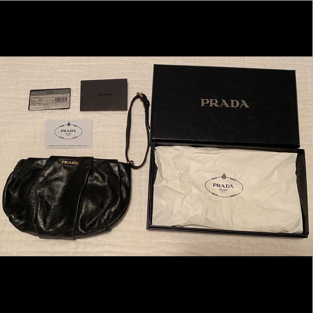 Prada Wristlet -Black Leather -Vitello Shine 1N1422 With Box & Authenticity Card